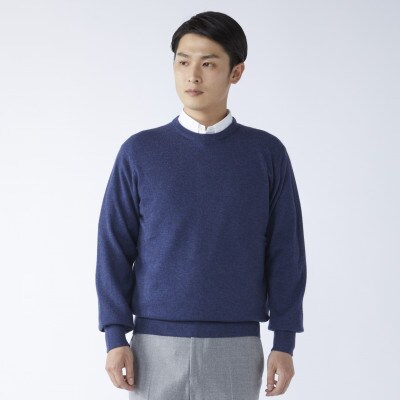日本製　カシミヤ100%　丸首セーター　インディコブルー　2Lサイズ