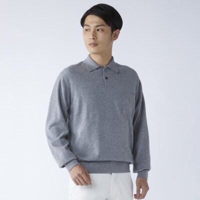 日本製　カシミヤ100%　ポロセーター　ライトグレー　Lサイズ