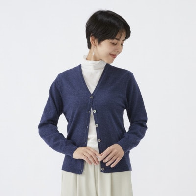 日本製　カシミヤ100%　レディース　Vカーディガン　インディコブルー　Lサイズ　90805