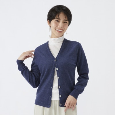 日本製　カシミヤ100%　レディース　Vカーディガン　インディコブルー　2Lサイズ　90805