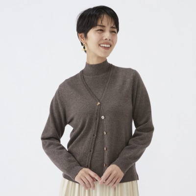 日本製　カシミヤ100%　レディース　Vカーディガン　モカブラウン　Sサイズ　90805