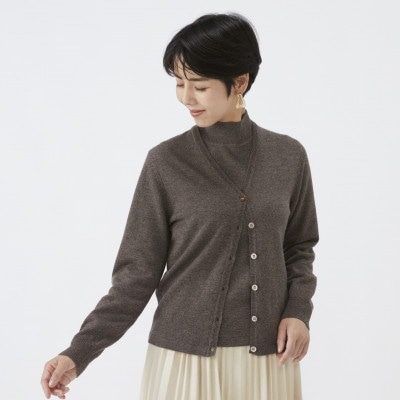 日本製　カシミヤ100%　レディース　Vカーディガン　モカブラウン　Mサイズ　90805