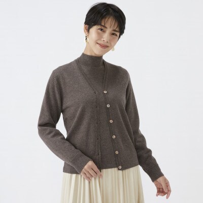 日本製　カシミヤ100%　レディース　Vカーディガン　モカブラウン　2Lサイズ　90805