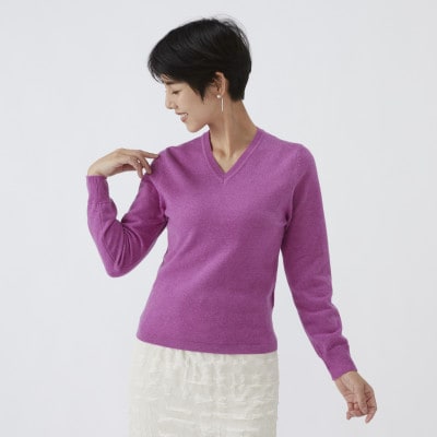 日本製　カシミヤ100%　レディース　Vネック　パープル　Sサイズ
