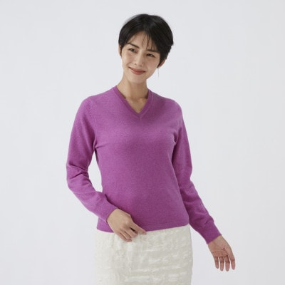 日本製　カシミヤ100%　レディース　Vネック　パープル　Sサイズ