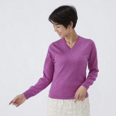 日本製　カシミヤ100%　レディース　Vネック　パープル　Sサイズ