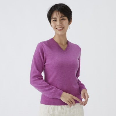 日本製　カシミヤ100%　レディース　Vネック　パープル　Lサイズ