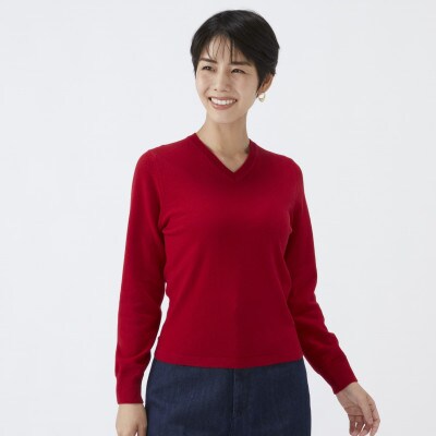 日本製　カシミヤ100%　レディース　Vネック　レッド　Mサイズ