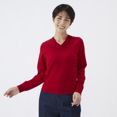 日本製　カシミヤ100%　レディース　Vネック　レッド　Mサイズ