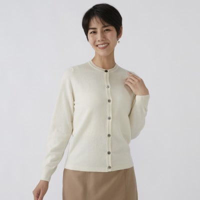日本製　カシミヤ100%　レディース　クルーカーディガン　オフホワイト　Lサイズ