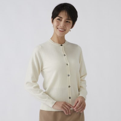 日本製　カシミヤ100%　レディース　クルーカーディガン　オフホワイト　2Lサイズ