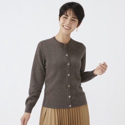 日本製　カシミヤ100%　レディース　クルーカーディガン　モカブラウン　Sサイズ
