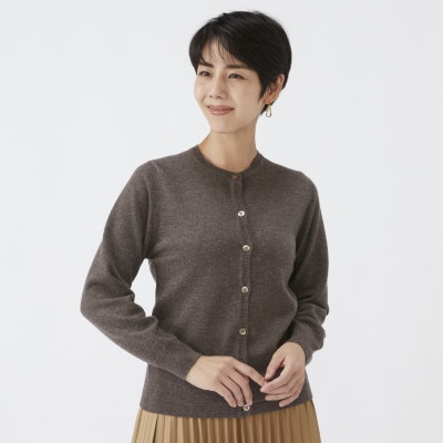 日本製　カシミヤ100%　レディース　クルーカーディガン　モカブラウン　Mサイズ