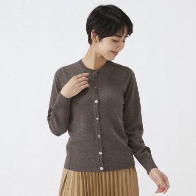 日本製　カシミヤ100%　レディース　クルーカーディガン　モカブラウン　Mサイズ