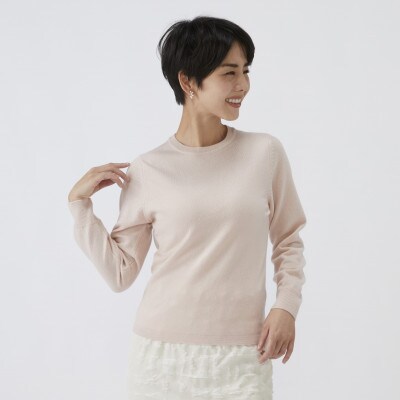 日本製　カシミヤ100%　レディース　クルーネック　ピンクベージュ　Sサイズ