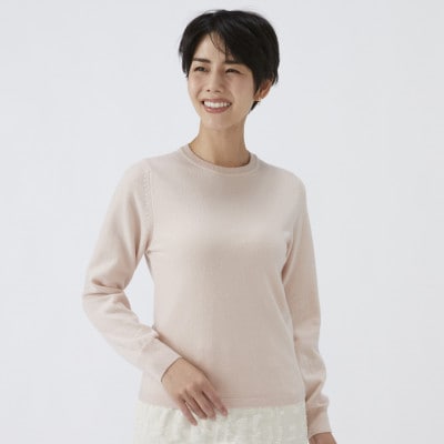 日本製　カシミヤ100%　レディース　クルーネック　ピンクベージュ　Lサイズ