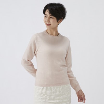 日本製　カシミヤ100%　レディース　クルーネック　ピンクベージュ　Lサイズ