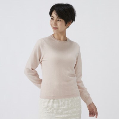 日本製　カシミヤ100%　レディース　クルーネック　ピンクベージュ　2Lサイズ