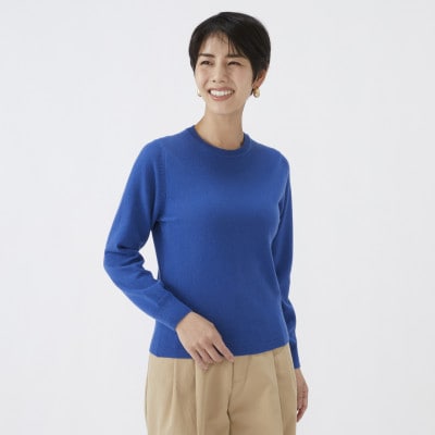 日本製　カシミヤ100%　レディース　クルーネック　ブルー　Mサイズ
