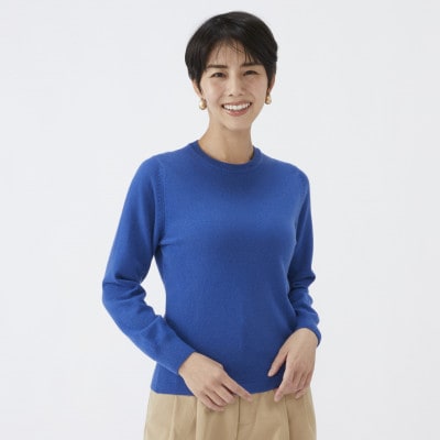 日本製　カシミヤ100%　レディース　クルーネック　ブルー　Mサイズ