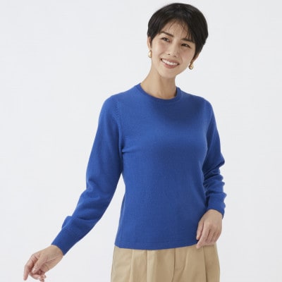 日本製　カシミヤ100%　レディース　クルーネック　ブルー　Lサイズ