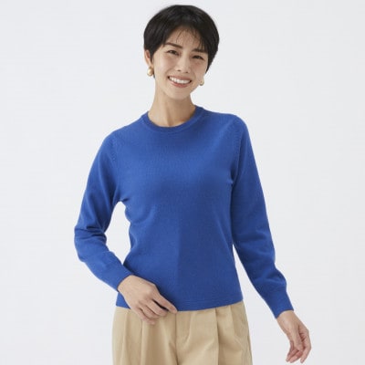 日本製　カシミヤ100%　レディース　クルーネック　ブルー　2Lサイズ