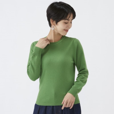 日本製　カシミヤ100%　レディース　クルーネック　ブルーグリーン　Mサイズ