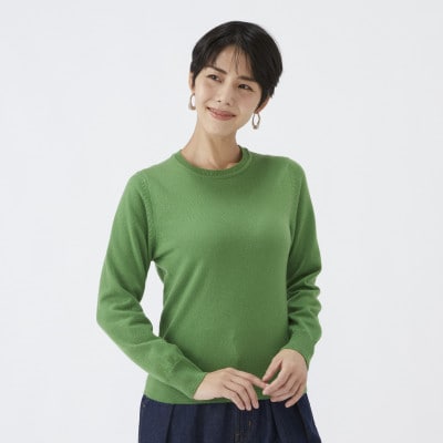日本製　カシミヤ100%　レディース　クルーネック　ブルーグリーン　Lサイズ