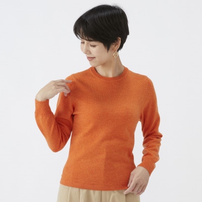 日本製　カシミヤ100%　レディース　クルーネック　ミックスオレンジ　Mサイズ
