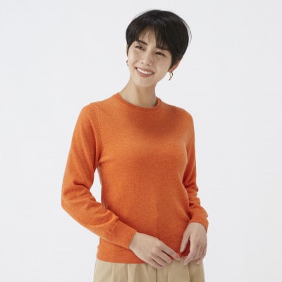 日本製　カシミヤ100%　レディース　クルーネック　ミックスオレンジ　2Lサイズ