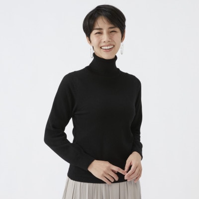 日本製　カシミヤ100%　レディース　タートルネック　ブラック　Sサイズ