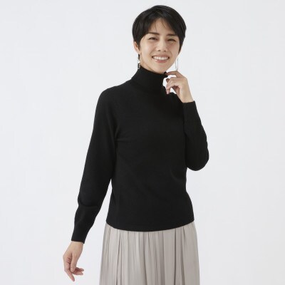 日本製　カシミヤ100%　レディース　タートルネック　ブラック　Sサイズ