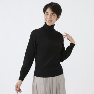 日本製　カシミヤ100%　レディース　タートルネック　ブラック　2Lサイズ