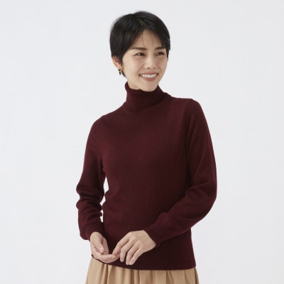 日本製　カシミヤ100%　レディース　タートルネック　ワイン　Sサイズ