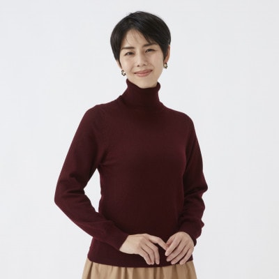 日本製　カシミヤ100%　レディース　タートルネック　ワイン　Mサイズ
