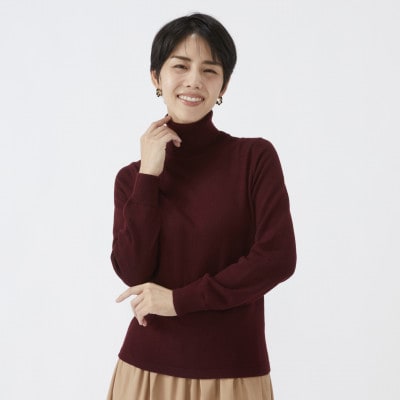 日本製　カシミヤ100%　レディース　タートルネック　ワイン　Mサイズ