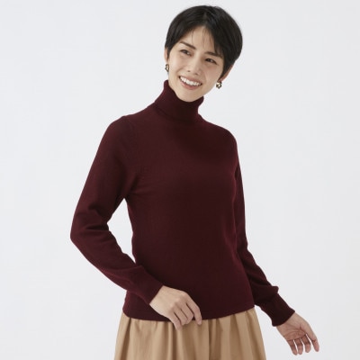 日本製　カシミヤ100%　レディース　タートルネック　ワイン　2Lサイズ