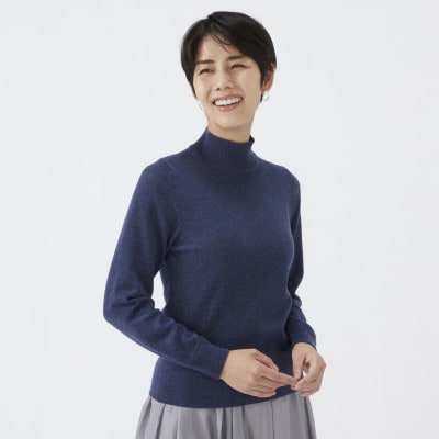 日本製　カシミヤ100%　レディース　ハイネックセーター　インディコブルー　Lサイズ
