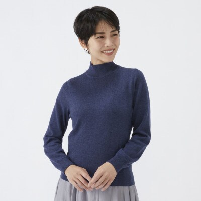 日本製　カシミヤ100%　レディース　ハイネックセーター　インディコブルー　Lサイズ