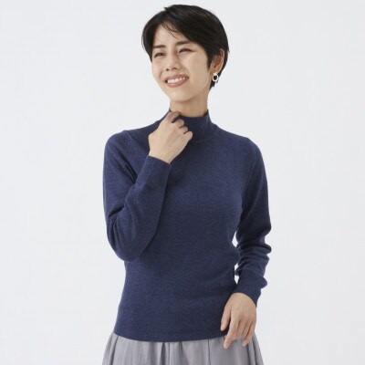 日本製　カシミヤ100%　レディース　ハイネックセーター　インディコブルー　Lサイズ