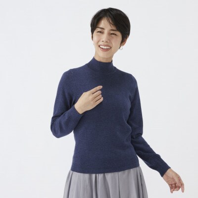 日本製　カシミヤ100%　レディース　ハイネックセーター　インディコブルー　Lサイズ