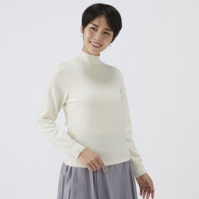 日本製　カシミヤ100%　レディース　ハイネックセーター　オフホワイト　Lサイズ