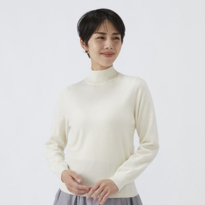 日本製　カシミヤ100%　レディース　ハイネックセーター　オフホワイト　2Lサイズ