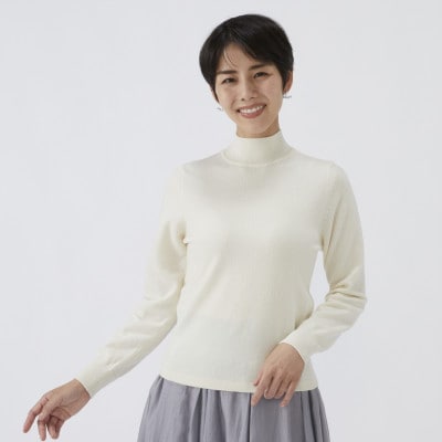 日本製　カシミヤ100%　レディース　ハイネックセーター　オフホワイト　2Lサイズ