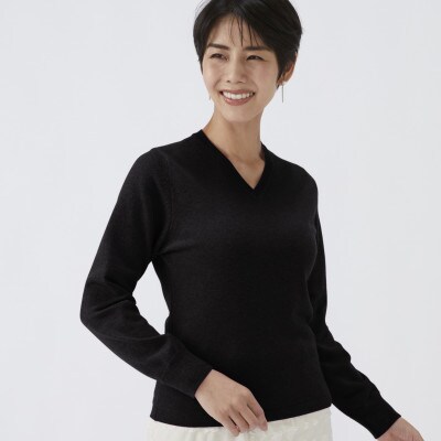 日本製　カシミヤ100%　レディース　Vネック　ブラック　Lサイズ