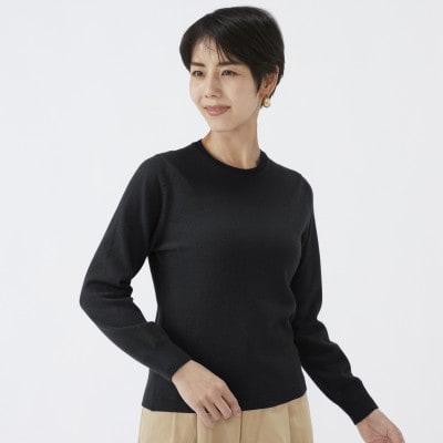 日本製　カシミヤ100%　レディース　クルーネック　ブラック　Sサイズ