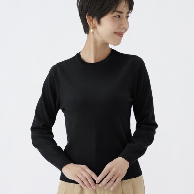 日本製　カシミヤ100%　レディース　クルーネック　ブラック　Lサイズ