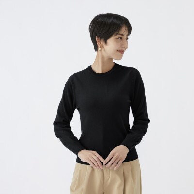 日本製　カシミヤ100%　レディース　クルーネック　ブラック　Lサイズ