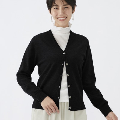 日本製　カシミヤ100%　レディース　Vカーディガン　ブラック　Sサイズ　90805