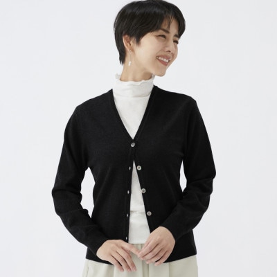 日本製　カシミヤ100%　レディース　Vカーディガン　ブラック　Sサイズ　90805